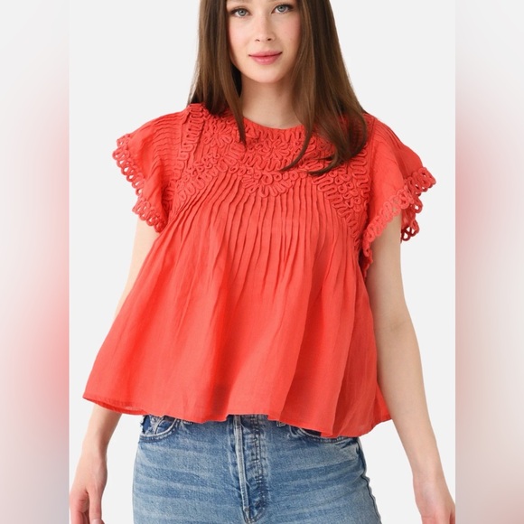 Sea New York Tops - Sea New York Size XS • Frida Embroidered Red Short Sleeve Top.